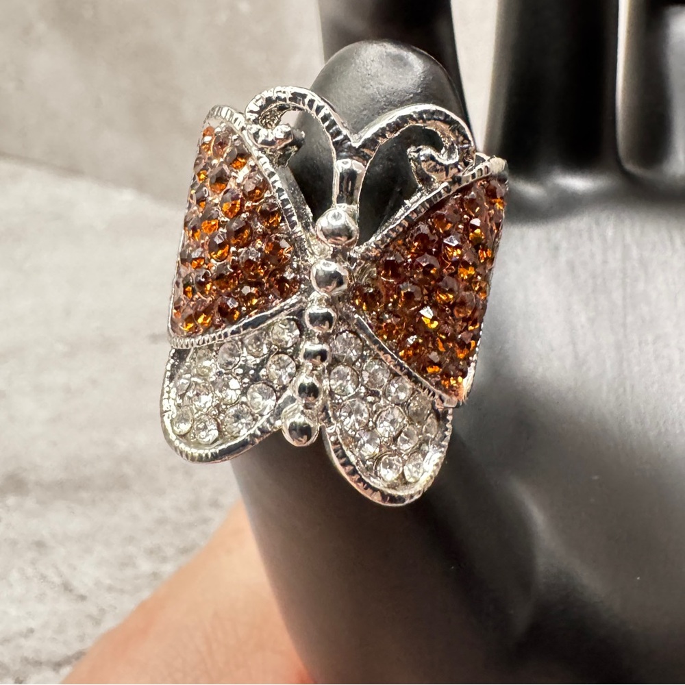 Butterfly Statement Ring Silver Tone Multi Stone … - image 1